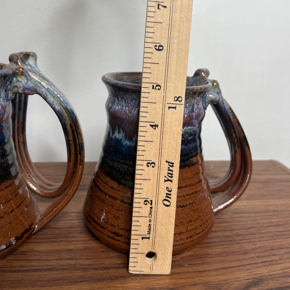 Handmade Pottery Mugs -Set Of 2 Signed Tom Boho Earthy Artisan Crafted Glazed - Picture 6 of 14